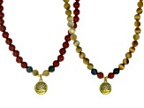 Jasper, Green Moss Agate & Golden Tigers Eye Gold Tone Fairy Tree Necklace Set of 2, 8mm