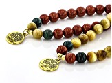 Jasper, Green Moss Agate & Golden Tigers Eye Gold Tone Fairy Tree Necklace Set of 2, 8mm