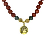 Jasper, Green Moss Agate & Golden Tigers Eye Gold Tone Fairy Tree Necklace Set of 2, 8mm