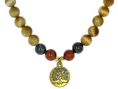 Jasper, Green Moss Agate & Golden Tigers Eye Gold Tone Fairy Tree
