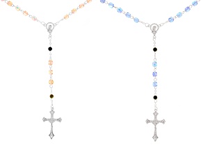 Connemara Marble with Pink & Blue Glass Silver Tone Rosary & Pouch Set of 2