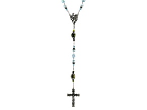 10mm Connemara Marble, 7mm Blue Glass & Pearl Simulant Silver Tone Blessed Mary Rosary