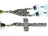 10mm Connemara Marble, 7mm Blue Glass & Pearl Simulant Silver Tone Blessed Mary Rosary