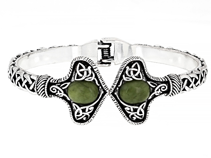 Connemara Marble Silver Tone Viking Style Cuff Bracelet 4mm