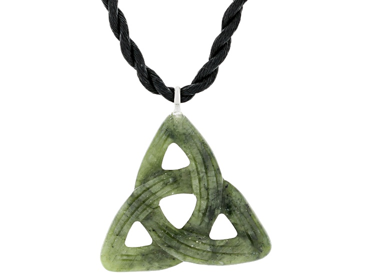 Carved Connemara Marble Trinity Knot Pendant Silver Tone With 18" Cord Necklace 40x40mm