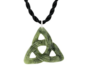 Carved Connemara Marble Trinity Knot Pendant Silver Tone With 18" Cord Necklace 40x40mm