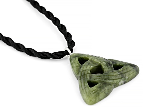 Carved Connemara Marble Trinity Knot Pendant Silver Tone With 18" Cord Necklace 40x40mm