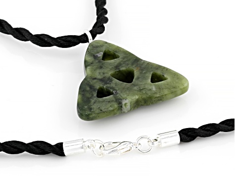 Carved Connemara Marble Trinity Knot Pendant Silver Tone With 18" Cord Necklace 40x40mm