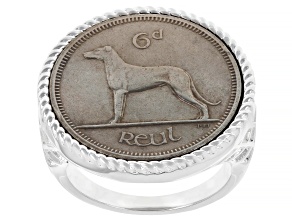 Silver Tone Irish Wolf Coin Ring