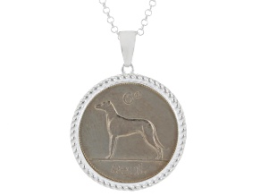 Silver Tone Irish Wolf  Coin Pendant With 24" Rolo Chain