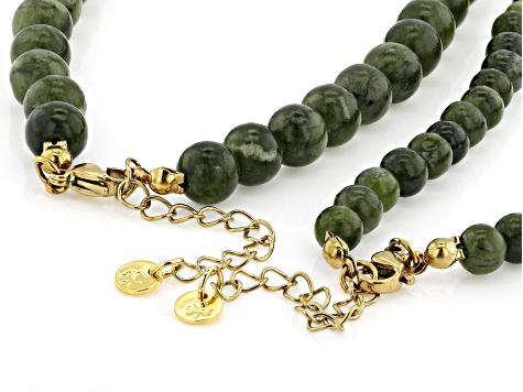 Connemara Marble With Purple Tigers Eye & Cubic Zirconia Gold Tone Set of 2 Necklaces, 1.8ctw