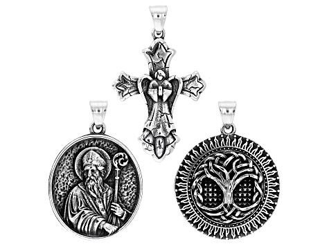Stainless Steel Cross, Tree of Life, & Religious Motif Set of 3 Pendants