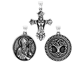 Stainless Steel Cross, Tree of Life, & Religious Motif Set of 3 Pendants