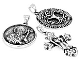 Stainless Steel Cross, Tree of Life, & Religious Motif Set of 3 Pendants