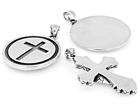 Stainless Steel Cross, Tree of Life, & Religious Motif Set of 3 Pendants