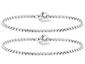 3mm Stainless Steel Box Chain Bracelet Set of 2