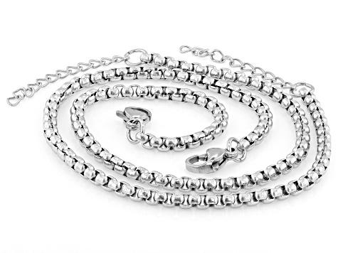 3mm Stainless Steel Box Chain Bracelet Set of 2