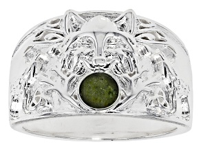 Connemara Marble Silver Tone Celtic Wolf Motif Ring, 4mm