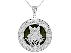 Connemara Marble Silver Tone Celtic Wolf Motif Pendant With 24" Chain, 19mm