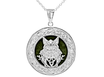 Picture of Connemara Marble Silver Tone Celtic Wolf Motif Pendant With 24" Chain, 19mm