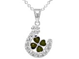 Connemara Marble, Cubic Zirconia Silver Tone Horseshoe & Shamrock Pendant With Chain, 3mm, 0.63ctw