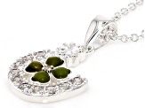 Connemara Marble, Cubic Zirconia Silver Tone Horseshoe & Shamrock Pendant With Chain, 3mm, 0.63ctw