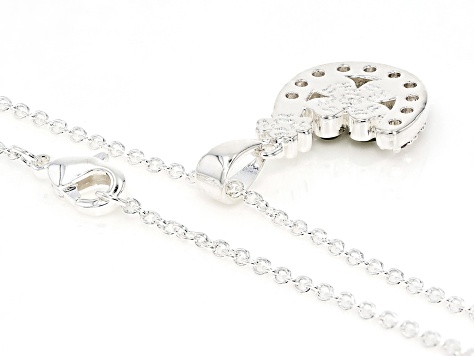 Connemara Marble, Cubic Zirconia Silver Tone Horseshoe & Shamrock Pendant With Chain, 3mm, 0.63ctw