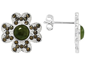 Connemara Marble & Marcasite Silver Tone Four-Leaf Clover Earrings, 5mm