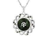 Connemara Marble & Marcasite Silver Tone Shamrock Pendant With 18" Chain, 0.15ctw