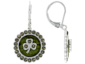 Connemara Marble & Marcasite Silver Tone Shamrock Earrings, 4.0ctw