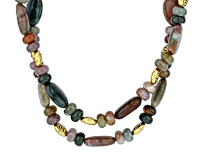 Multi-Color Agate Gold Tone Set of 2 Necklaces