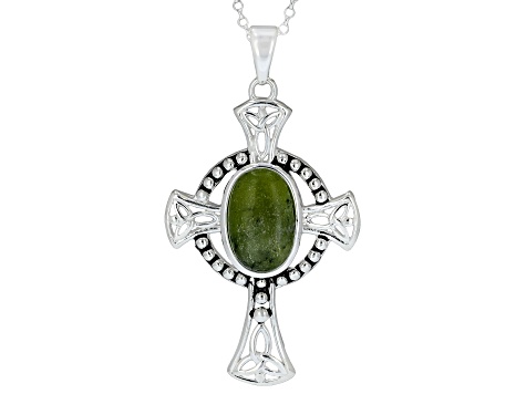 Connemara Marble Sterling Silver Celtic Cross Pendant With 18