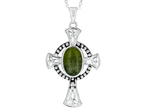 Connemara Marble Sterling Silver Celtic Cross Pendant With 18" Chain, 18x13mm