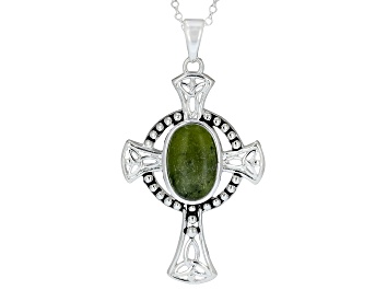 Picture of Connemara Marble Sterling Silver Celtic Cross Pendant With 18" Chain, 18x13mm