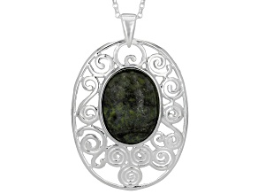 Connemara Marble Sterling Silver Newgrange Pendant With 18" Chain, 15x10mm