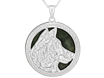 Picture of Connemara Marble Silver Tone Celtic Wolf Pendant With Chain