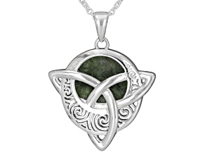Connemara Marble Silver Tone Newgrange Trinity Knot Pendant With Chain, 14mm