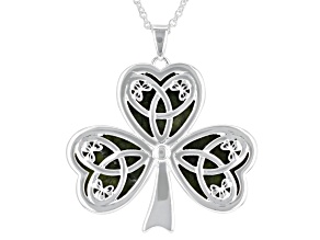 Connemara Marble Silver Tone Shamrock Pendant With 20" Rolo Chain