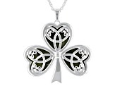 Connemara Marble Silver Tone Shamrock Pendant With 20" Rolo Chain