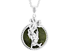 Connemara Marble Silver Tone Leprechaun Pendant With 18"L Rolo Chain