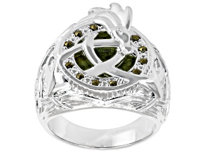 Connemara Marble With Marcasite Silver Tone Dragon Band Ring