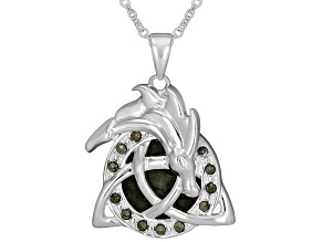 Connemara Marble With Marcasite Silver Tone Dragon Pendant, 24" Chain