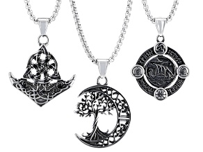 Stainless Steel Celtic Viking Theme Set of 3 Pendants With 23.5"L Box Chain
