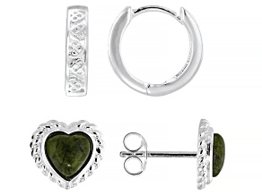Connemara Marble Silver Tone Heart Stud & Huggie Earring Set, 5x5mm