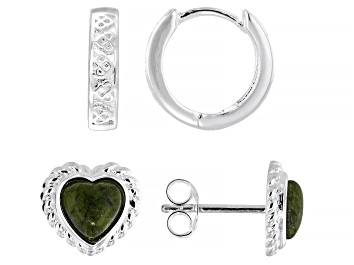 Picture of Connemara Marble Silver Tone Heart Stud & Huggie Earring Set, 5x5mm
