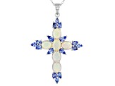 Multi Color Ethiopian Opal with Tanzanite Rhodium Over Sterling Silver Cross Pendant With Chain