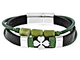 Connemara Marble Silver Over Brass 4 Leaf Clover Mens Bracelet