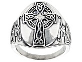 Celtic Cross Sterling Silver Mens Ring