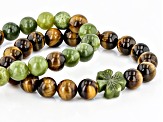 Connemara Marble With Tigers Eye Shamrock Elastic Set of 2 Mens Bracelets