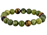 Connemara Marble With Tigers Eye Shamrock Elastic Set of 2 Mens Bracelets